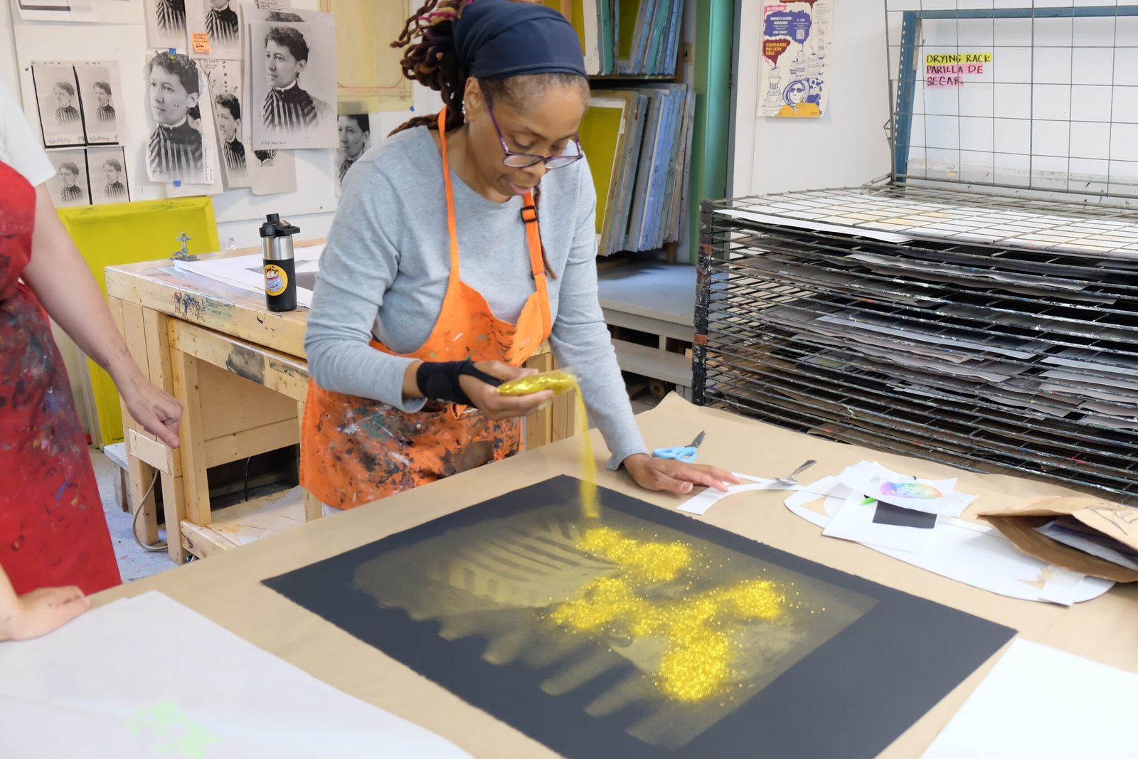 a woman making art